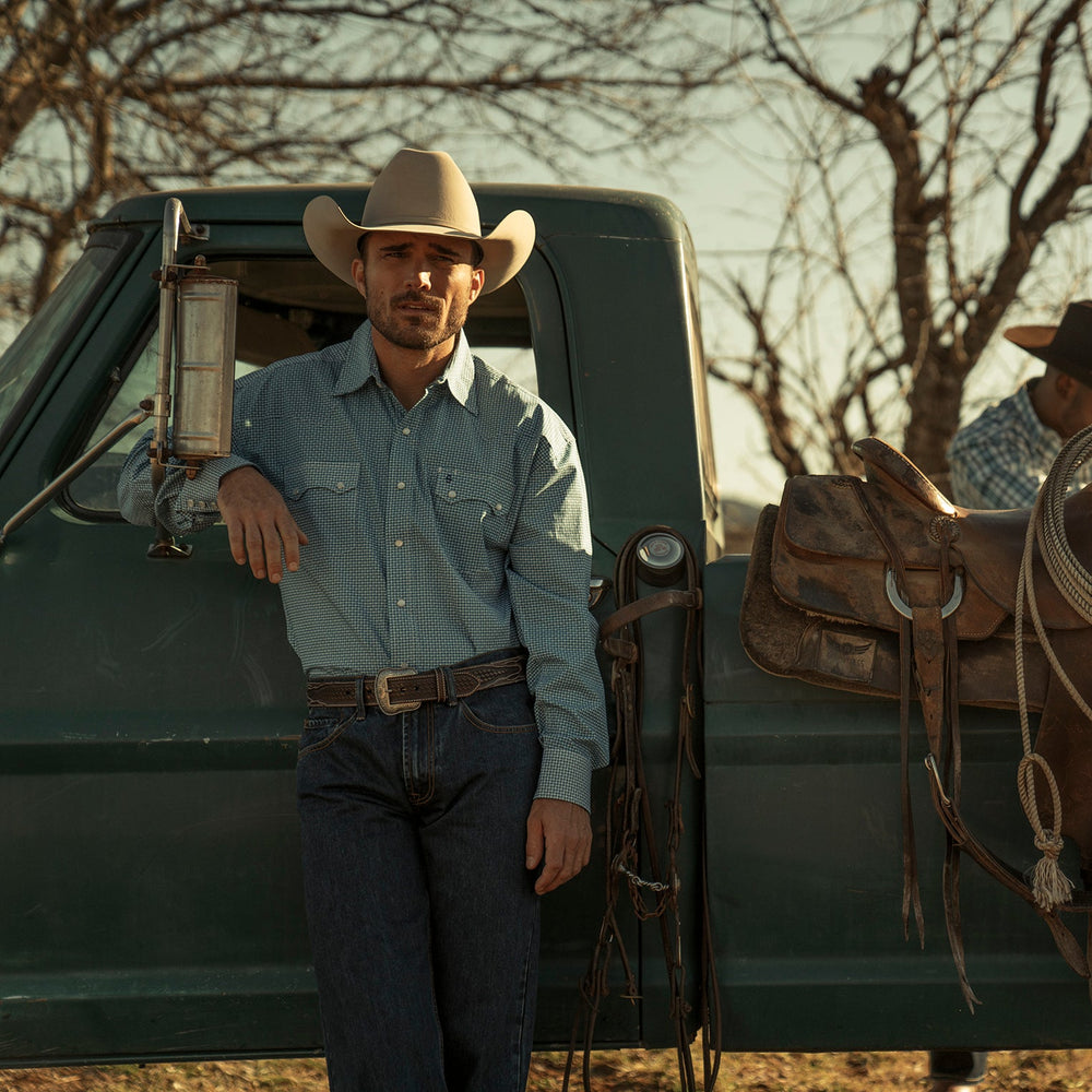 Micro Print Western Shirt Blue | Stetson Men