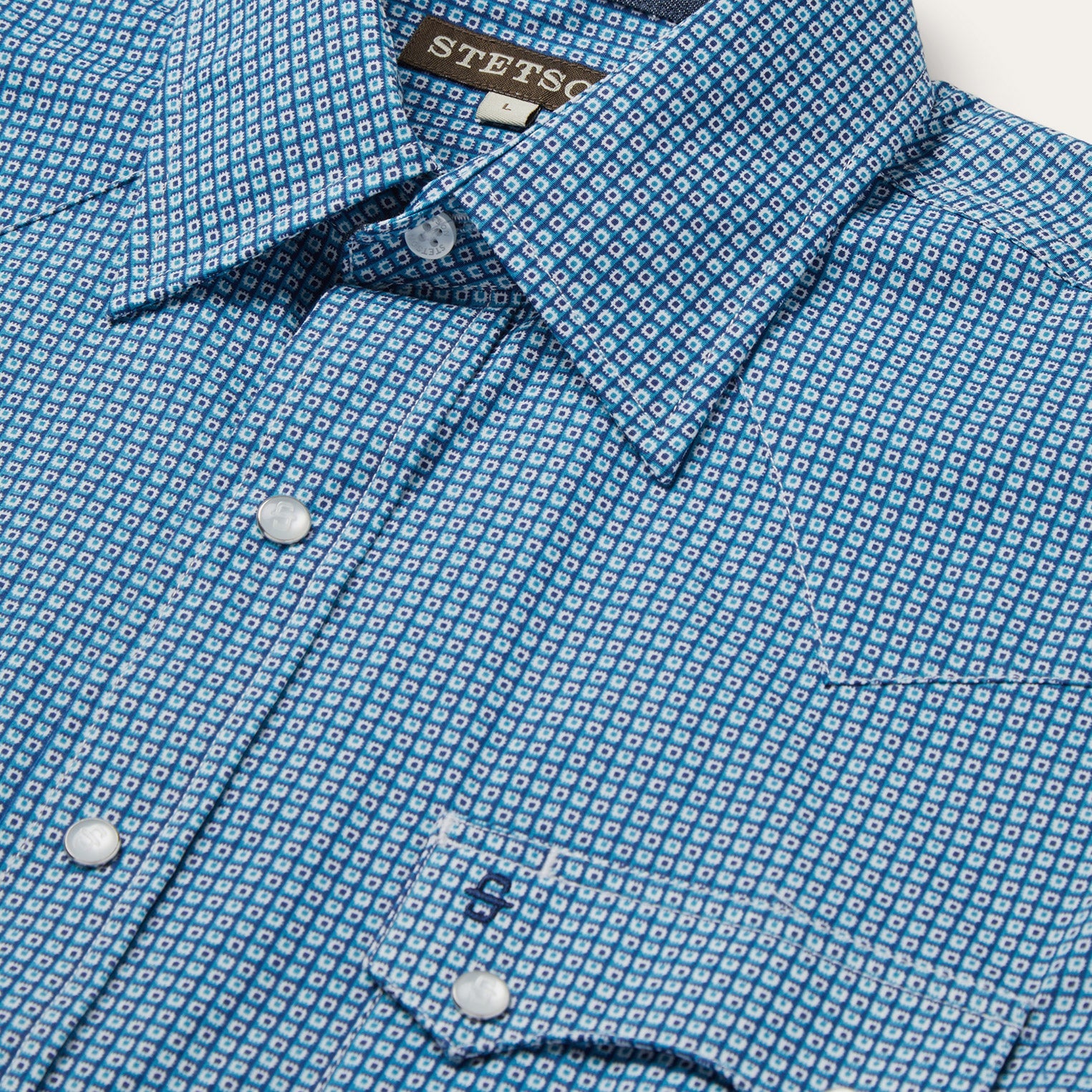 Micro Print Western Shirt Blue | Stetson Men