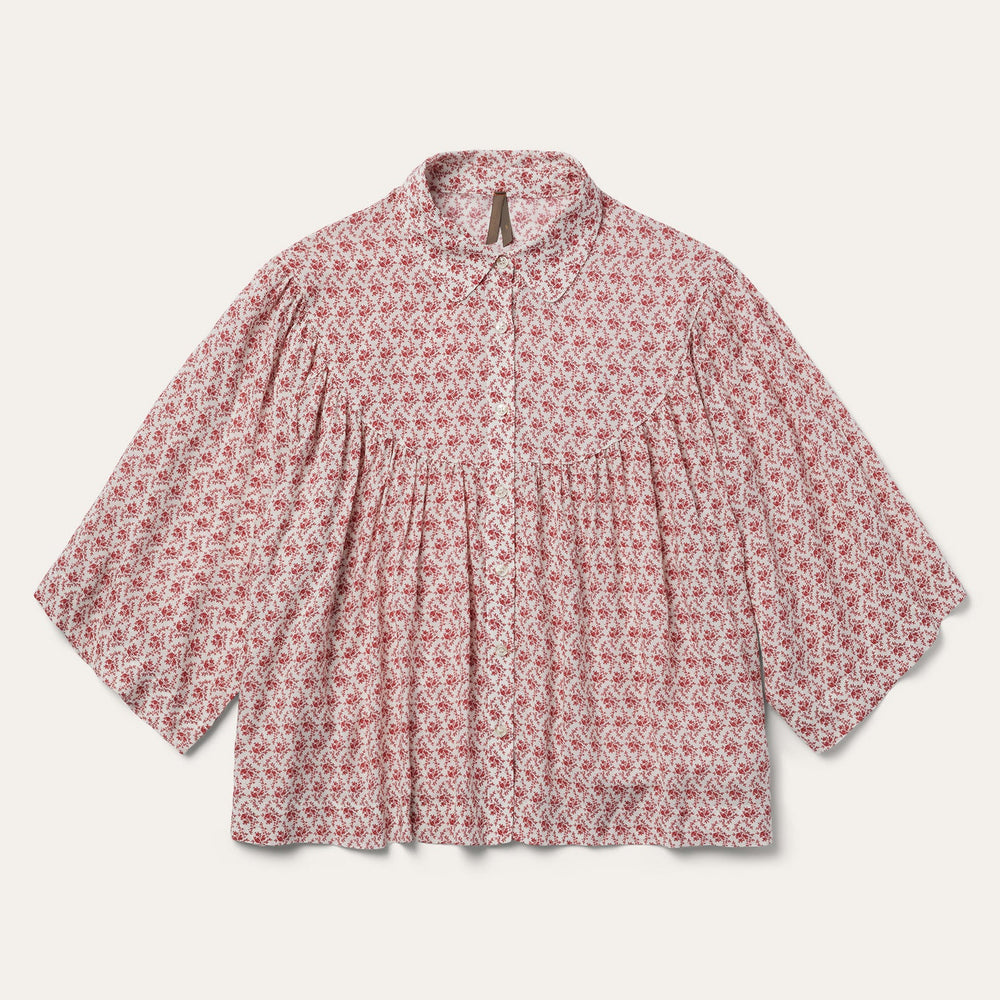 Short-Sleeved Cottage Floral Blouse Red | Stetson Women