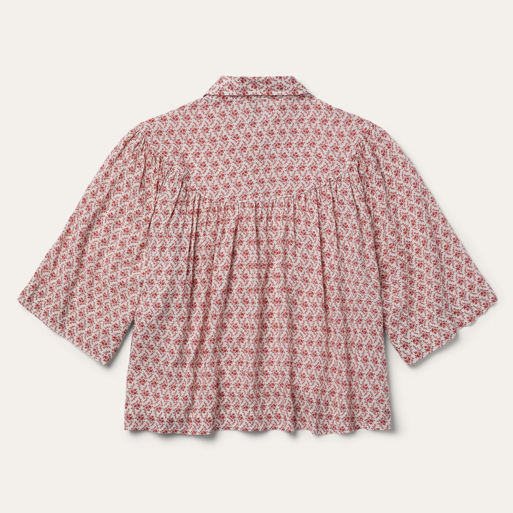 Short-Sleeved Cottage Floral Blouse Red | Stetson Women