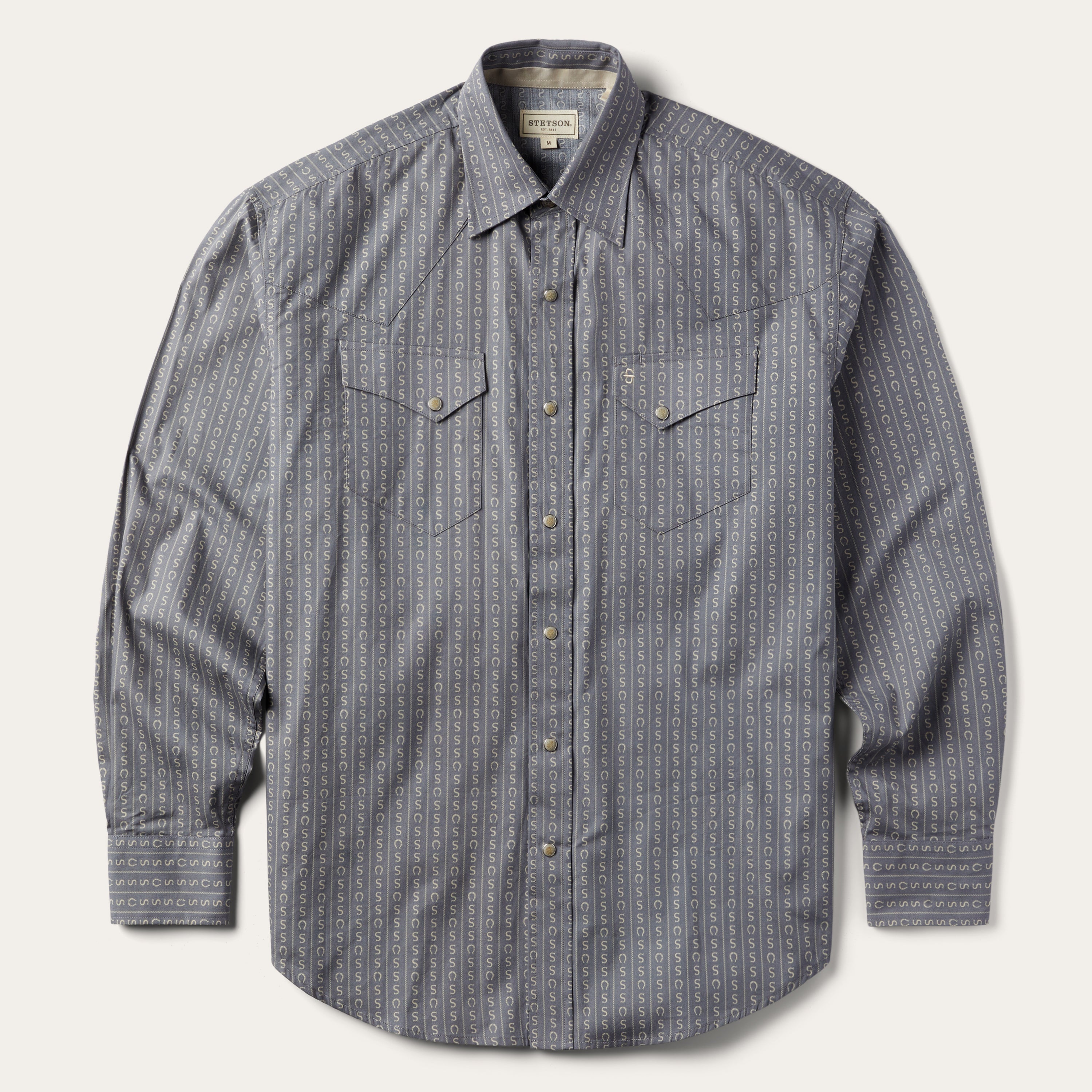 Horseshoe Stripe Print Shirt Grey | Stetson Men