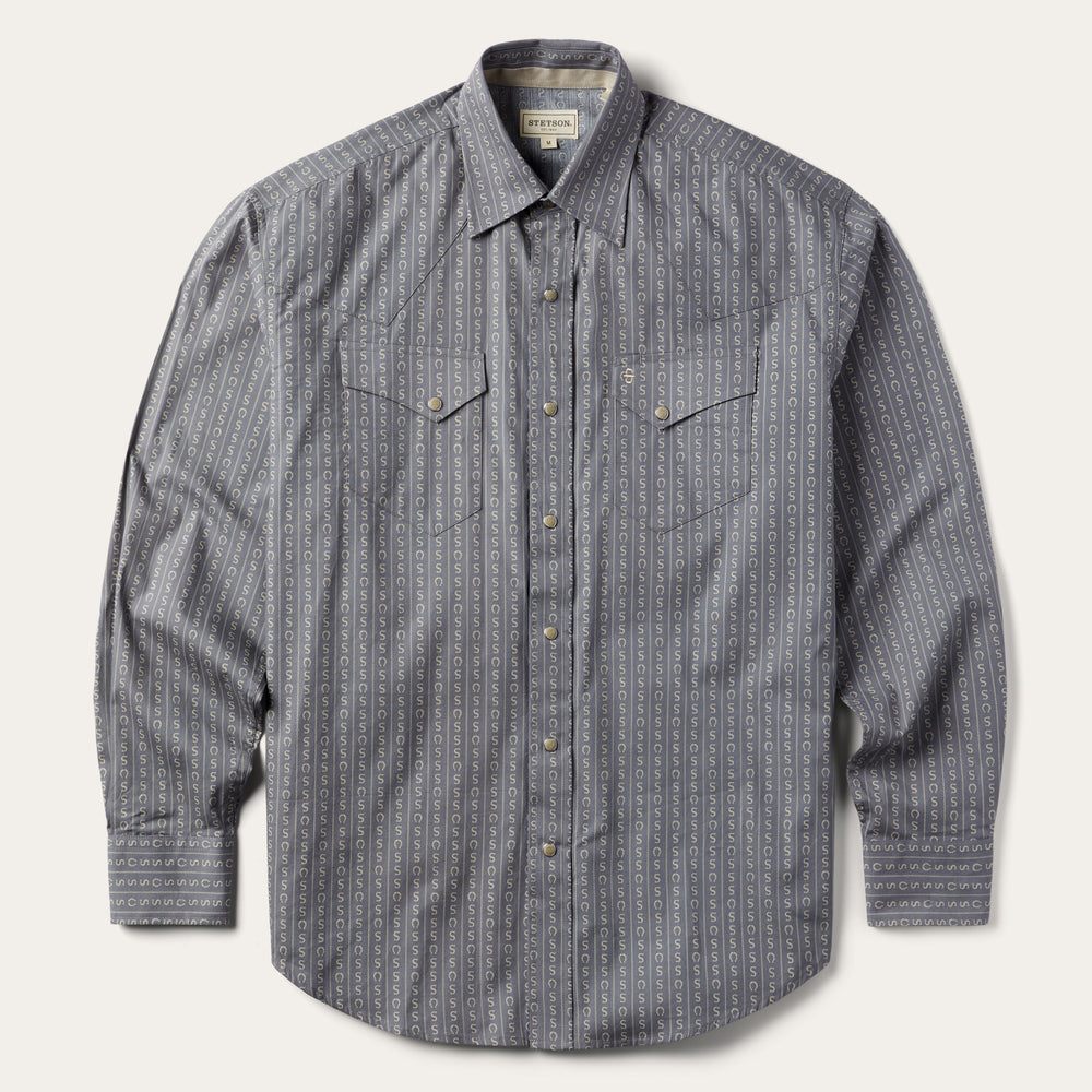 Horseshoe Stripe Print Shirt Grey | Stetson Men