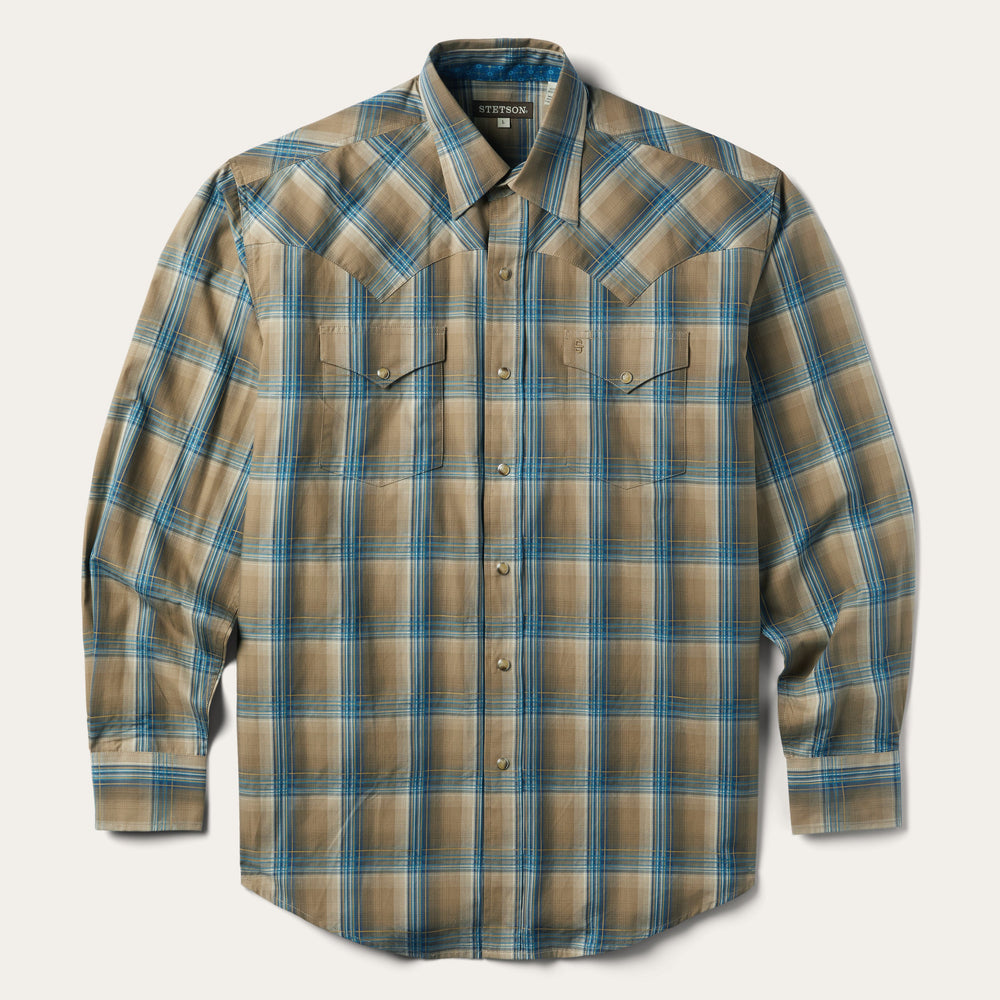 Khaki Ombre Plaid Shirt Brown | Stetson Men
