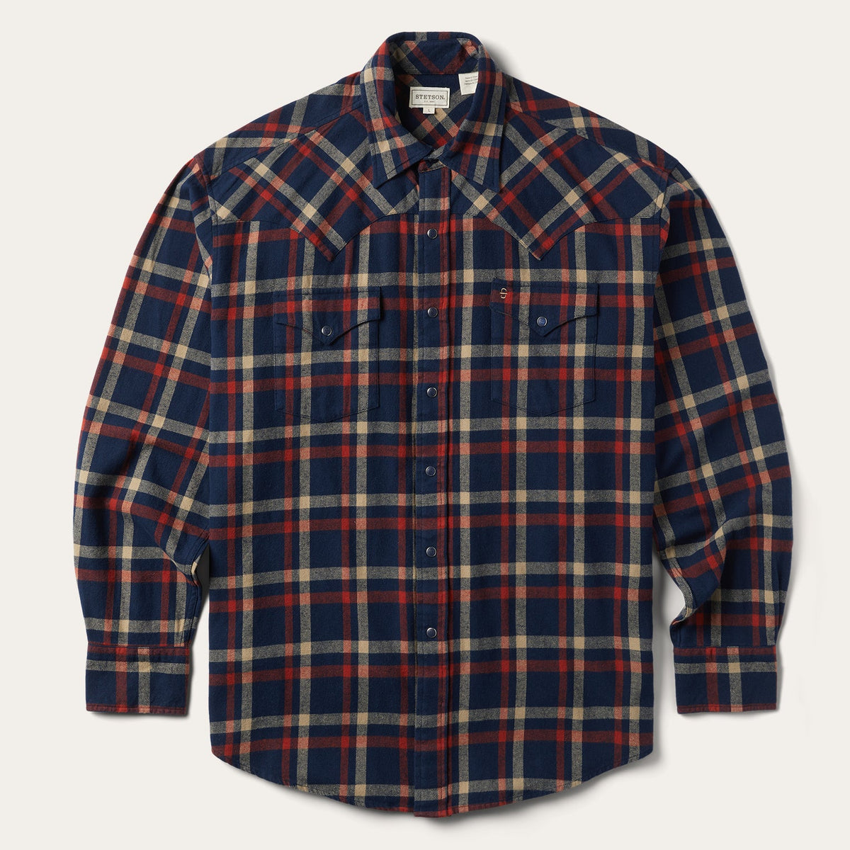 Brushed Twill Plaid Shirt Blue | Stetson Men