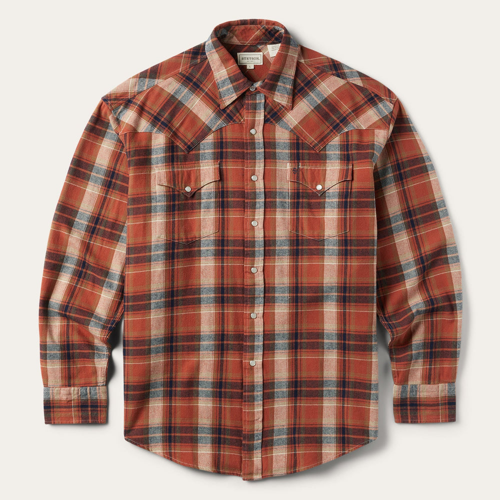 Brushed Twill Plaid Shirt Orange | Stetson Men