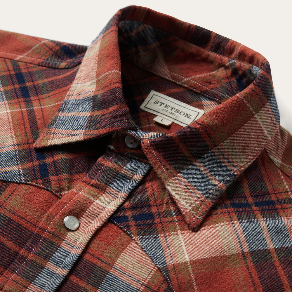 Brushed Twill Plaid Shirt Orange | Stetson Men