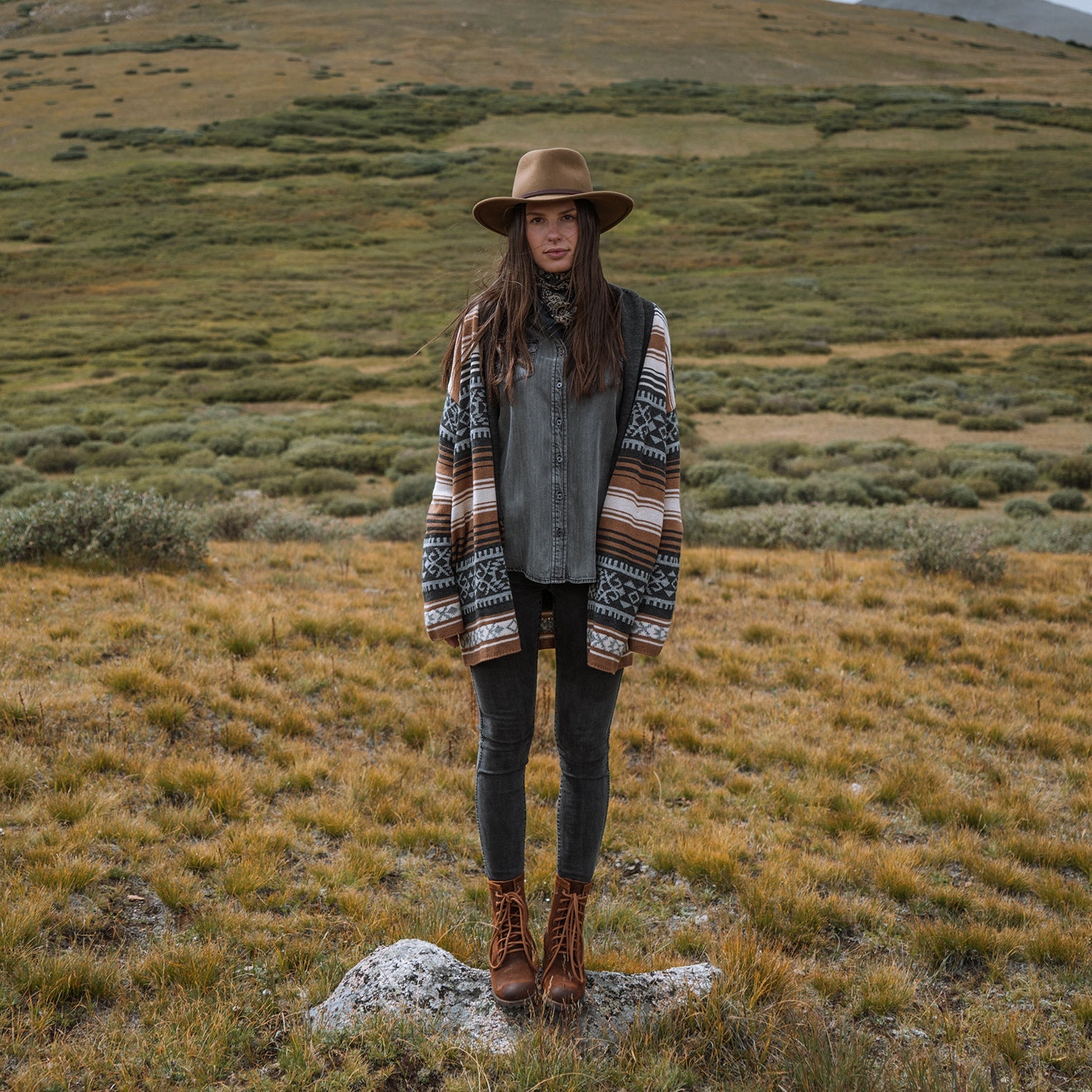 Brown Serape Belted Cardigan Brown | Stetson Women