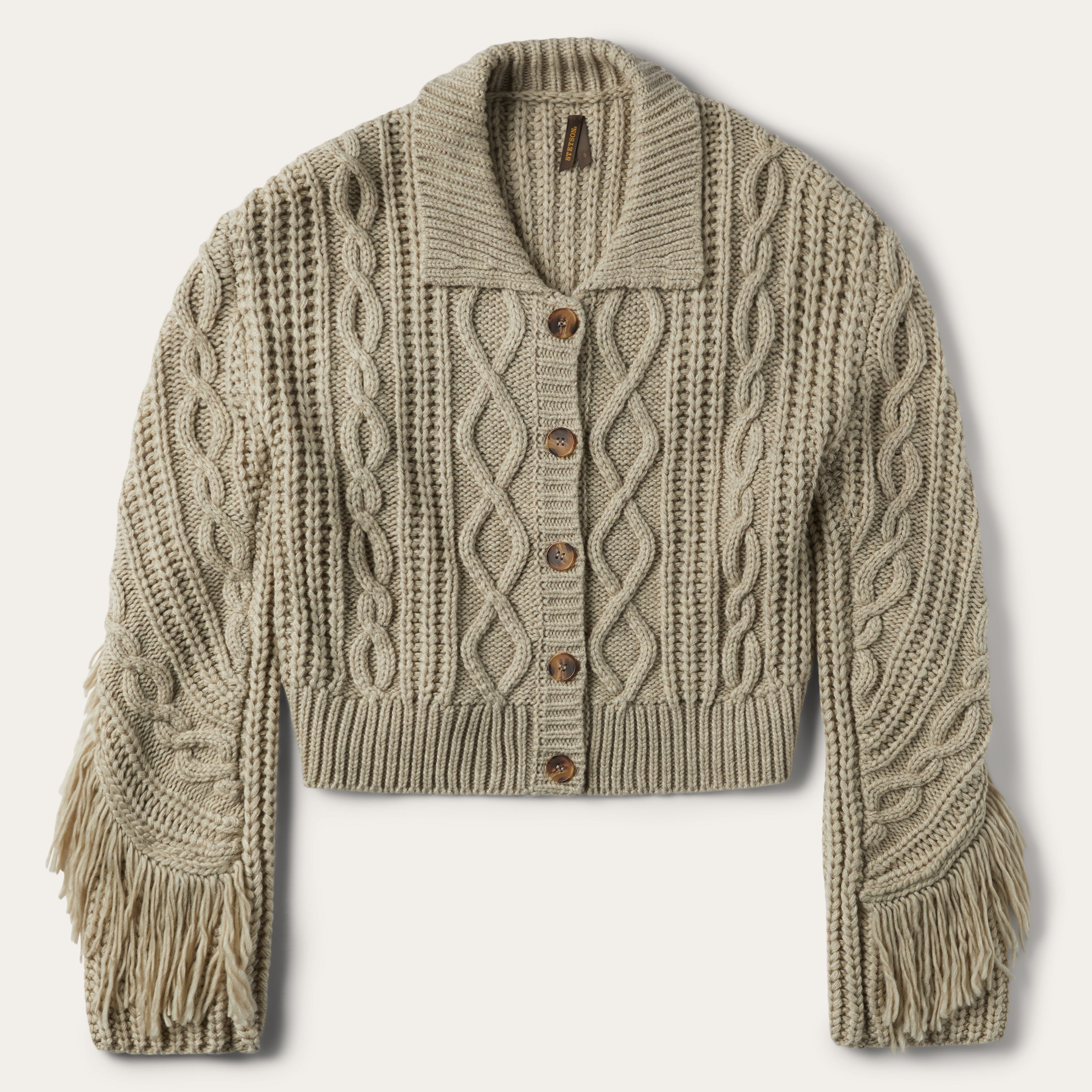 Cream Fringed Cardigan Tan | Stetson Women