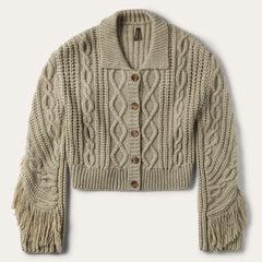 Cream Fringed Cardigan Tan | Stetson Women