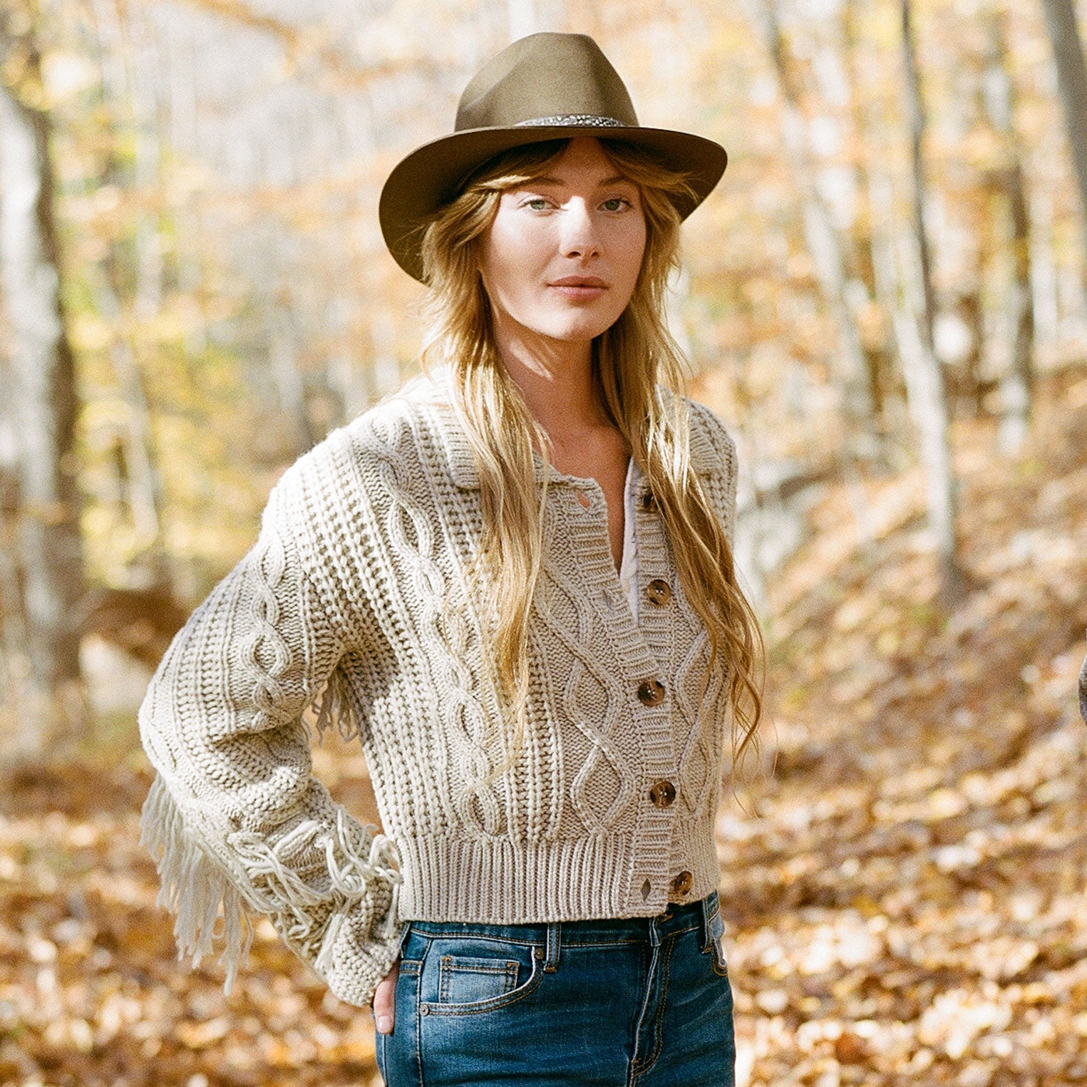 Cream Fringed Cardigan Tan | Stetson Women