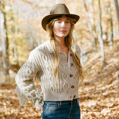 Cream Fringed Cardigan Tan | Stetson Women