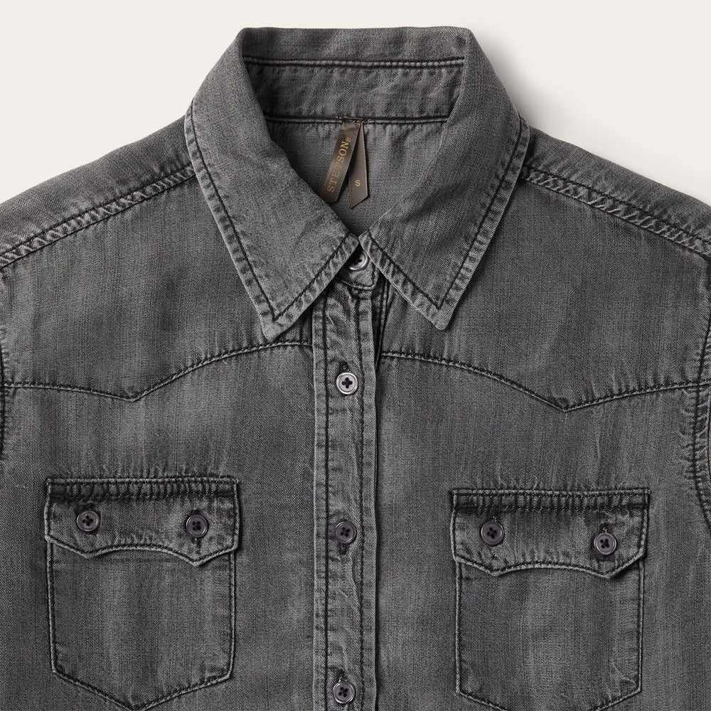 Boyfriend Fit Denim Shirt Washed Black | Stetson Women