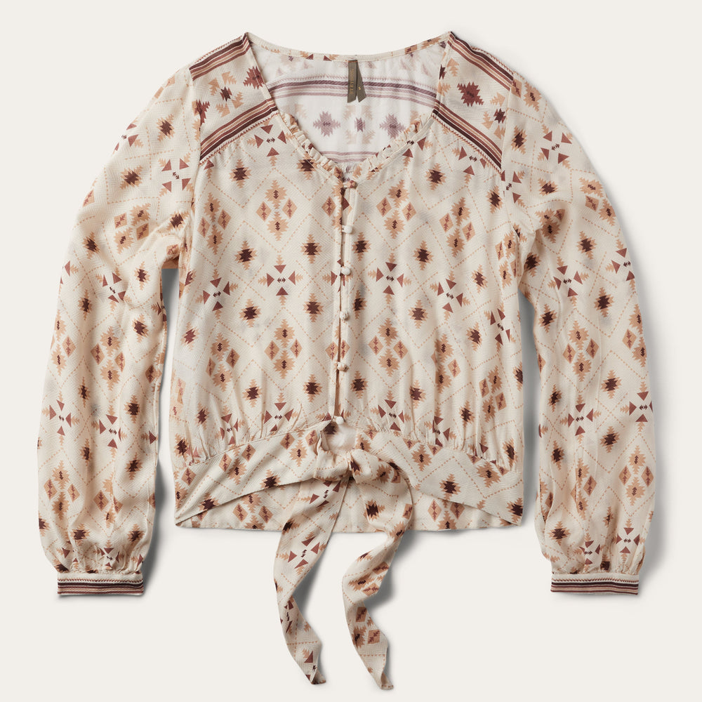 Gaucho Print Herringbone Blouse White | Stetson Women