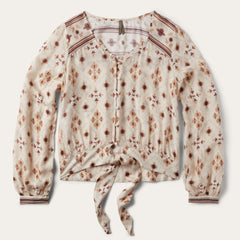Gaucho Print Herringbone Blouse White | Stetson Women