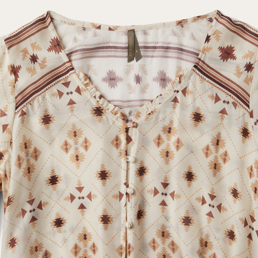 Gaucho Print Herringbone Blouse White | Stetson Women