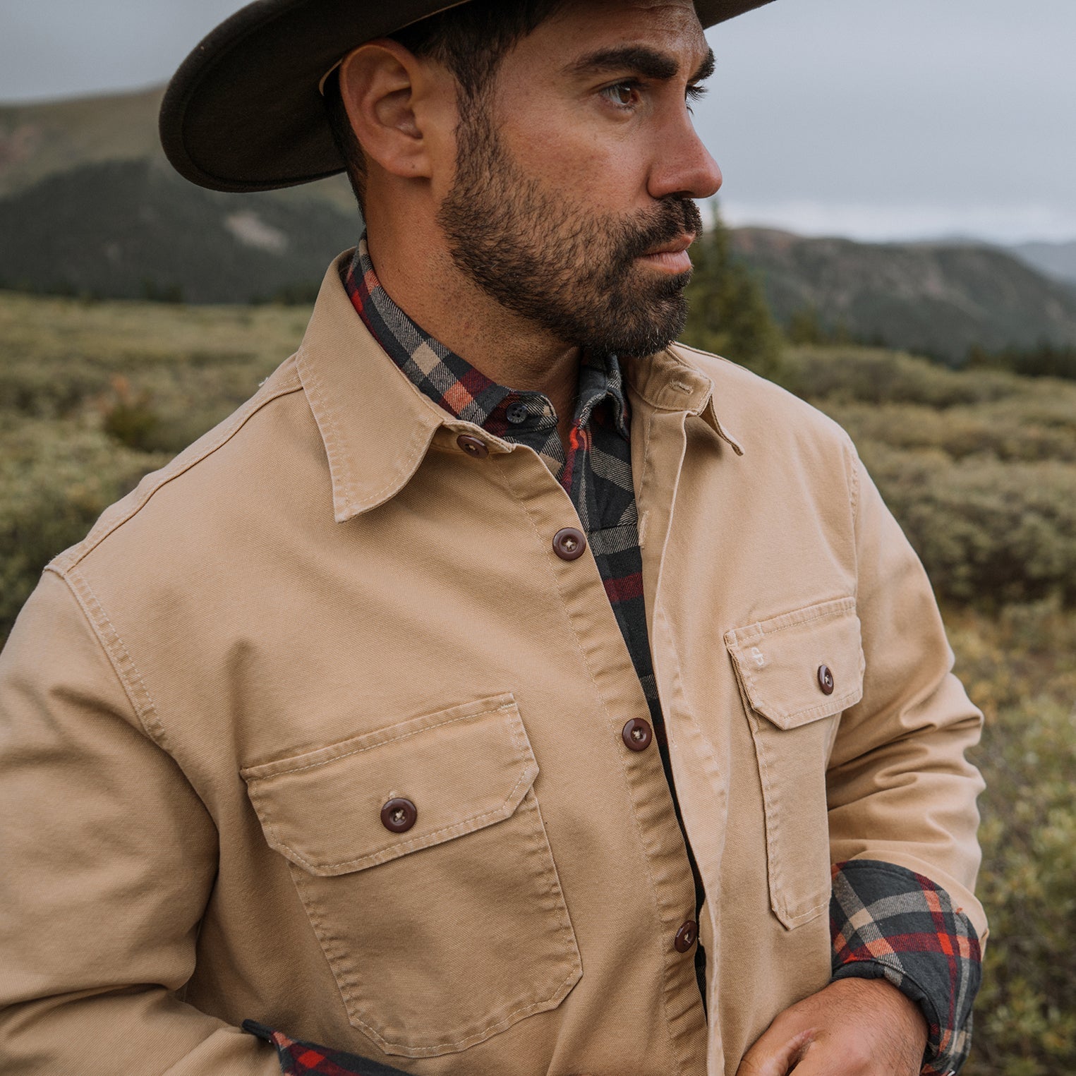 Camel Stretch Canvas Shirt Jacket Brown | Stetson Men