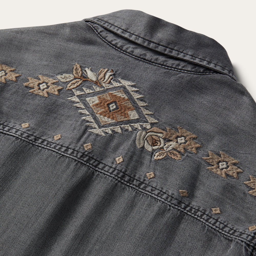 Embroidered Snap Front Shirt Dress Black | Stetson Women