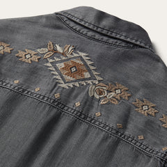 Embroidered Snap Front Shirt Dress Black | Stetson Women