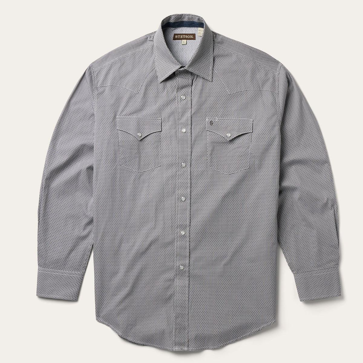 Grey Geo Print Western Shirt Grey | Stetson Men