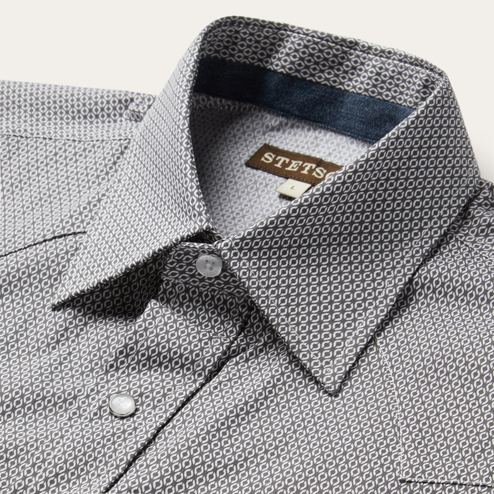 Grey Geo Print Western Shirt Grey | Stetson Men