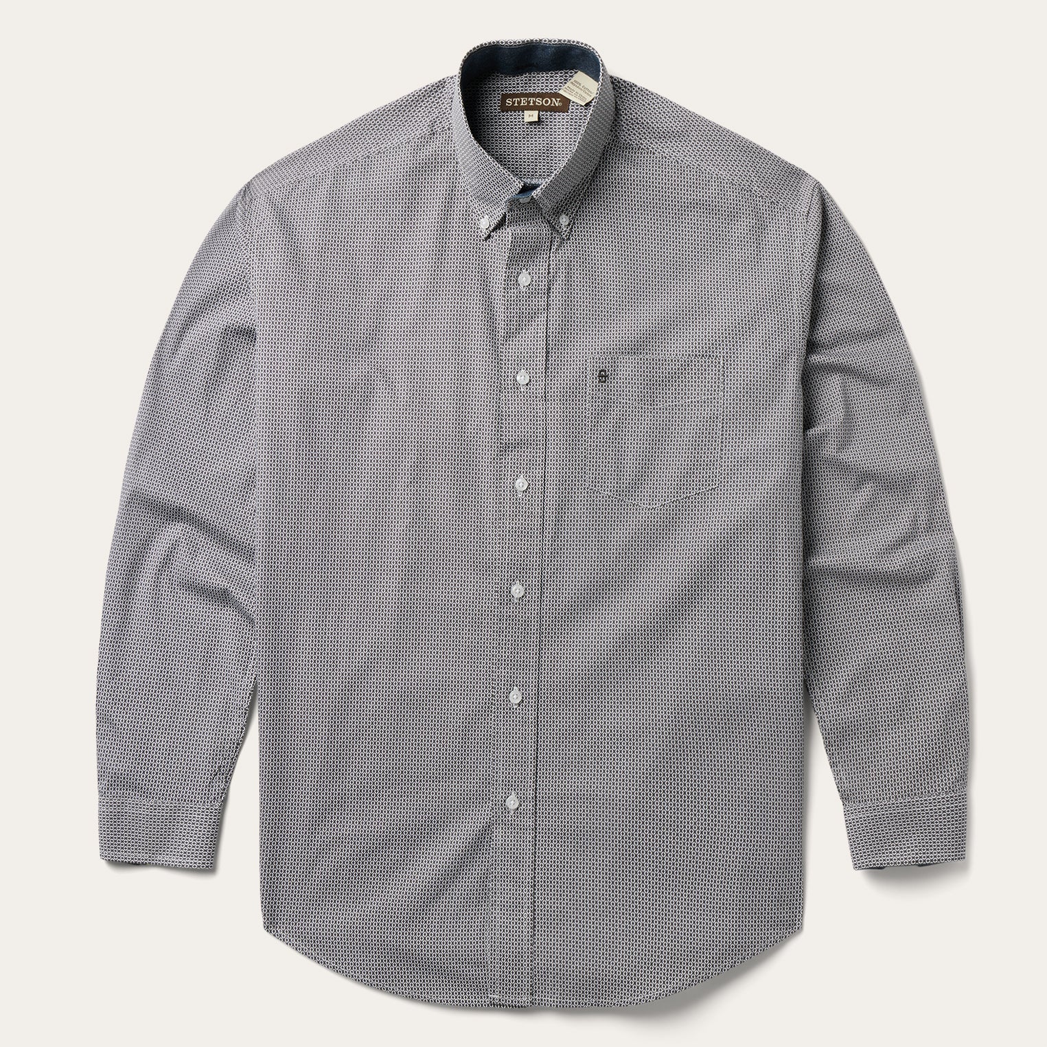 Grey Geo Print Button Front Shirt Grey | Stetson Men