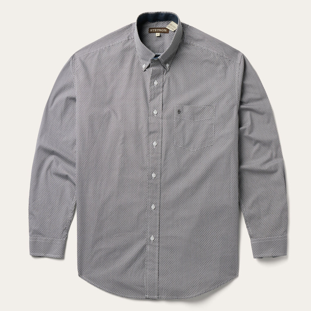 Grey Geo Print Button Front Shirt Grey | Stetson Men