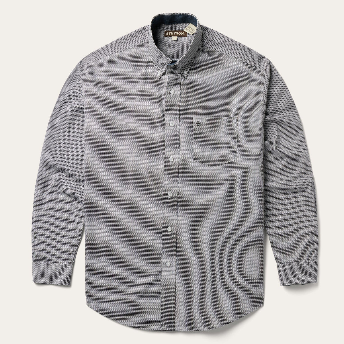 Grey Geo Print Button Front Shirt Grey | Stetson Men