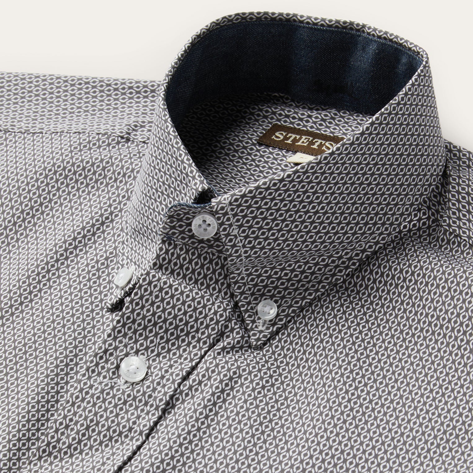 Grey Geo Print Button Front Shirt Grey | Stetson Men