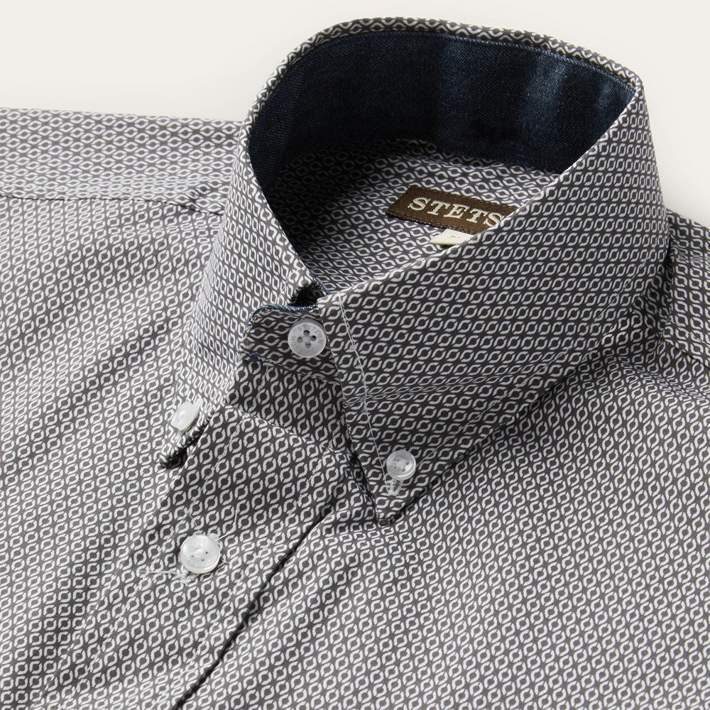 Grey Geo Print Button Front Shirt Grey | Stetson Men