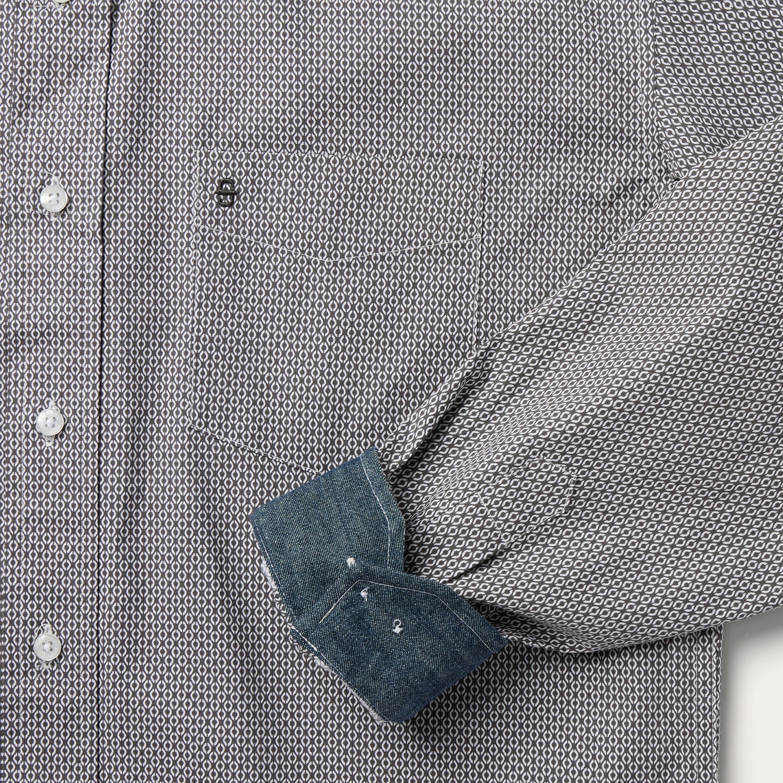 Grey Geo Print Button Front Shirt Grey | Stetson Men