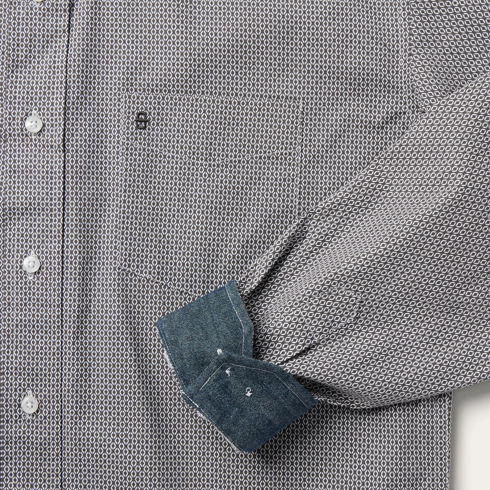 Grey Geo Print Button Front Shirt Grey | Stetson Men