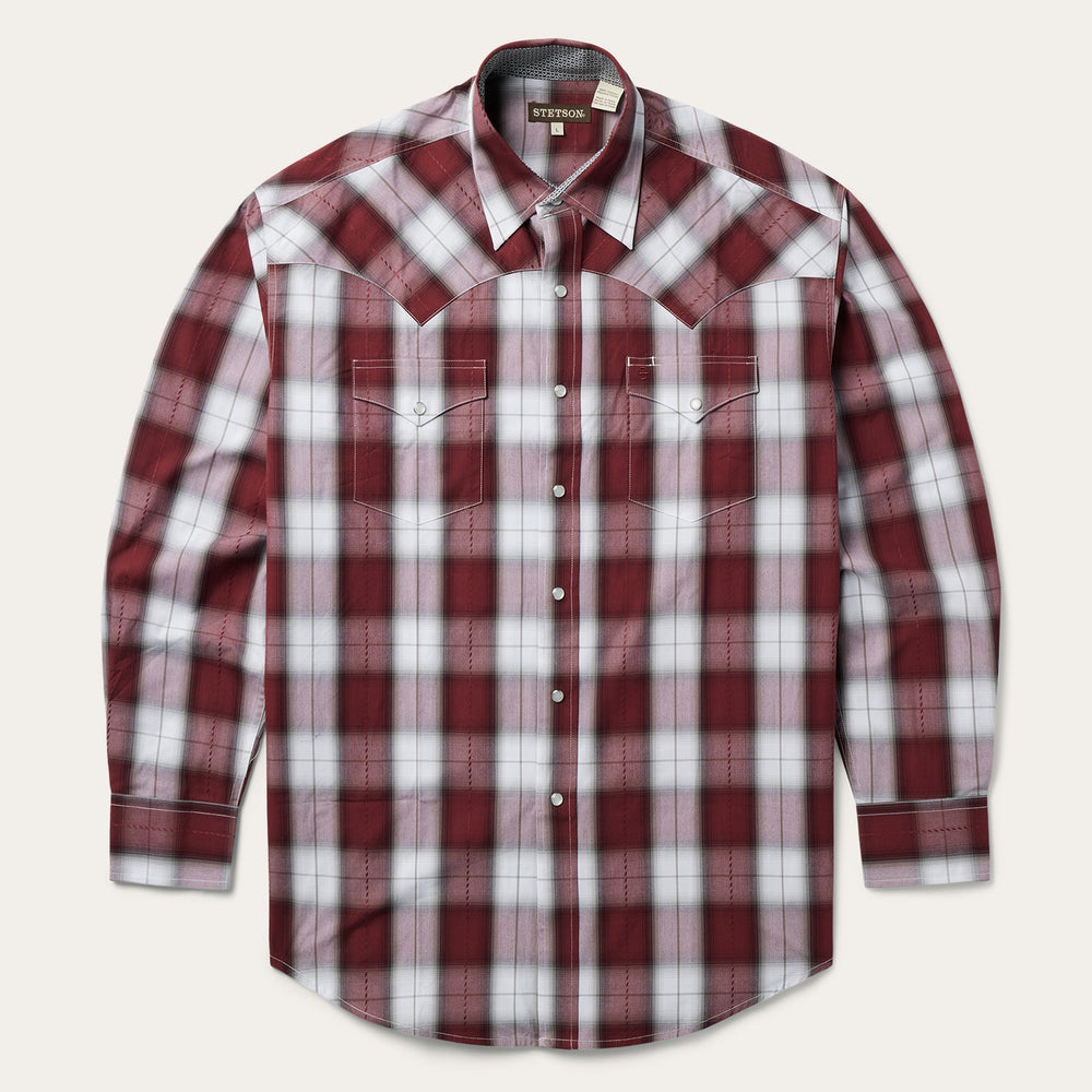 Shadow Plaid Western Shirt Wine | Stetson Men