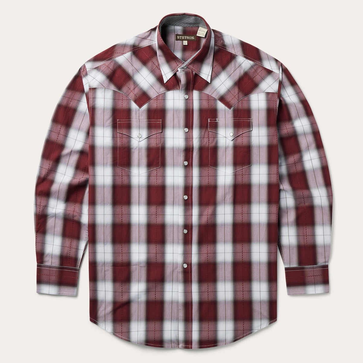 Shadow Plaid Western Shirt Wine | Stetson Men