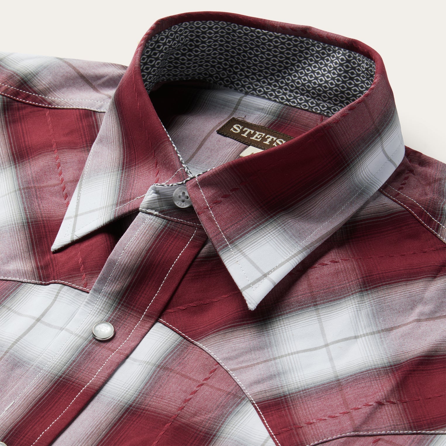 Shadow Plaid Western Shirt Wine | Stetson Men