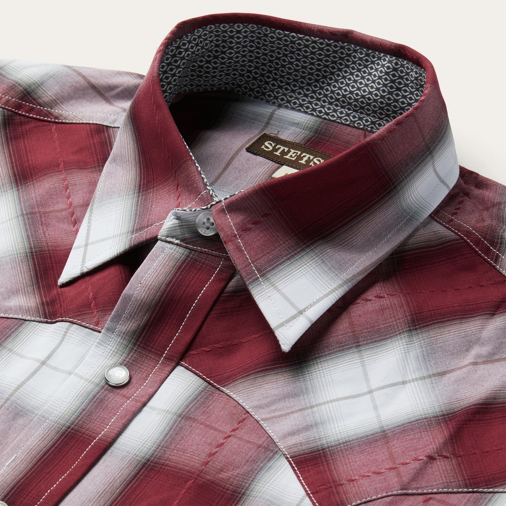 Shadow Plaid Western Shirt Wine | Stetson Men