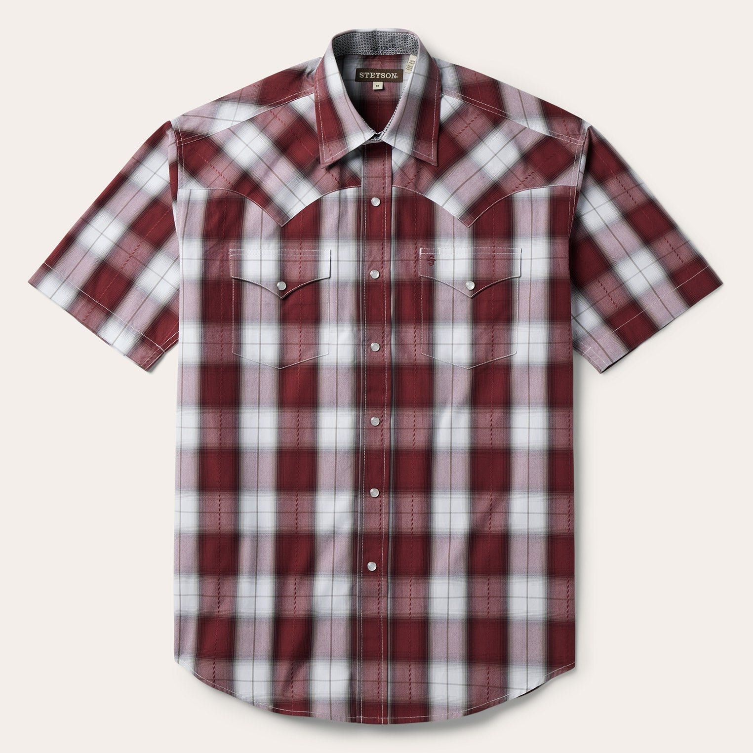 Shadow Plaid Short Sleeve Western Shirt Wine | Stetson Men