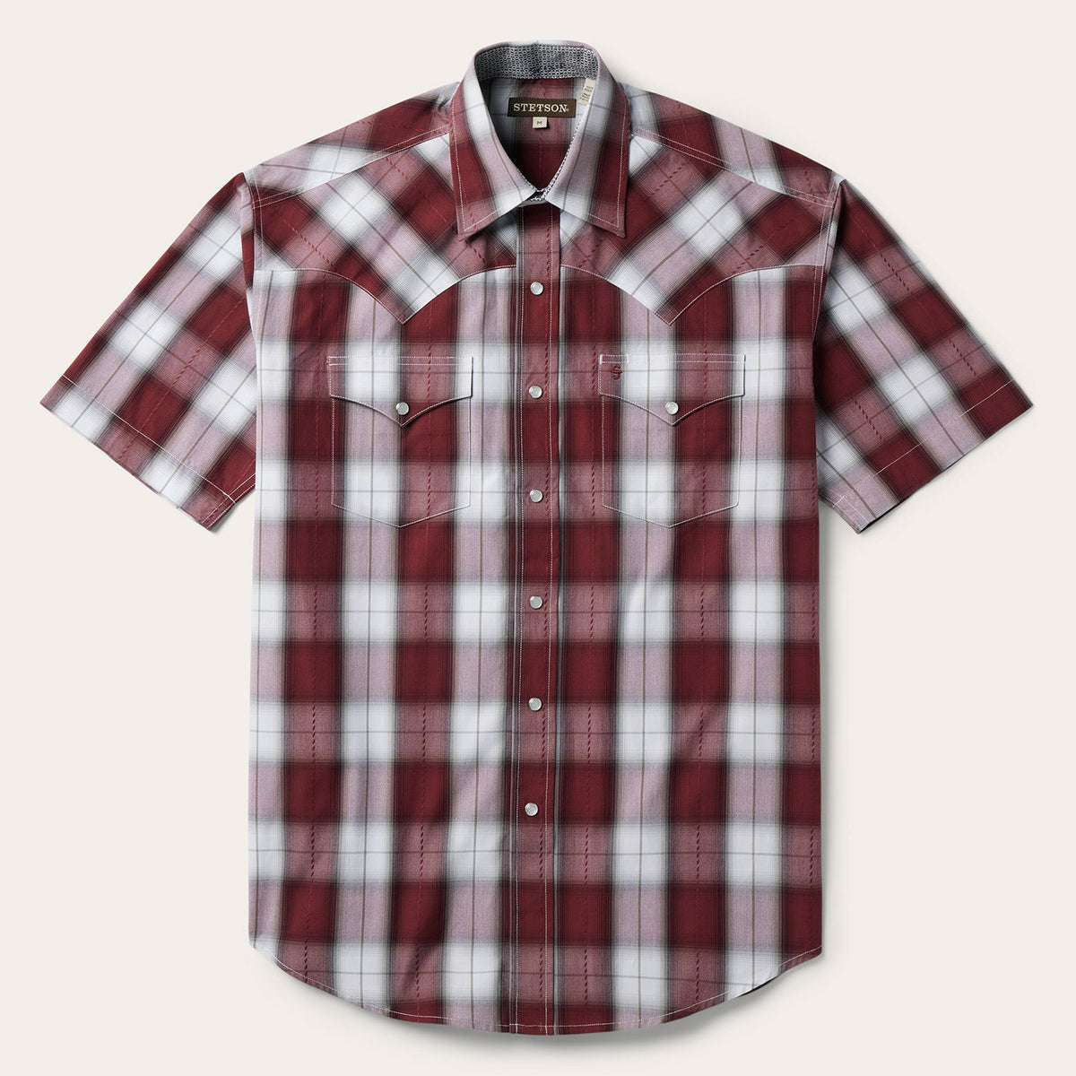 Shadow Plaid Short Sleeve Western Shirt Wine | Stetson Men