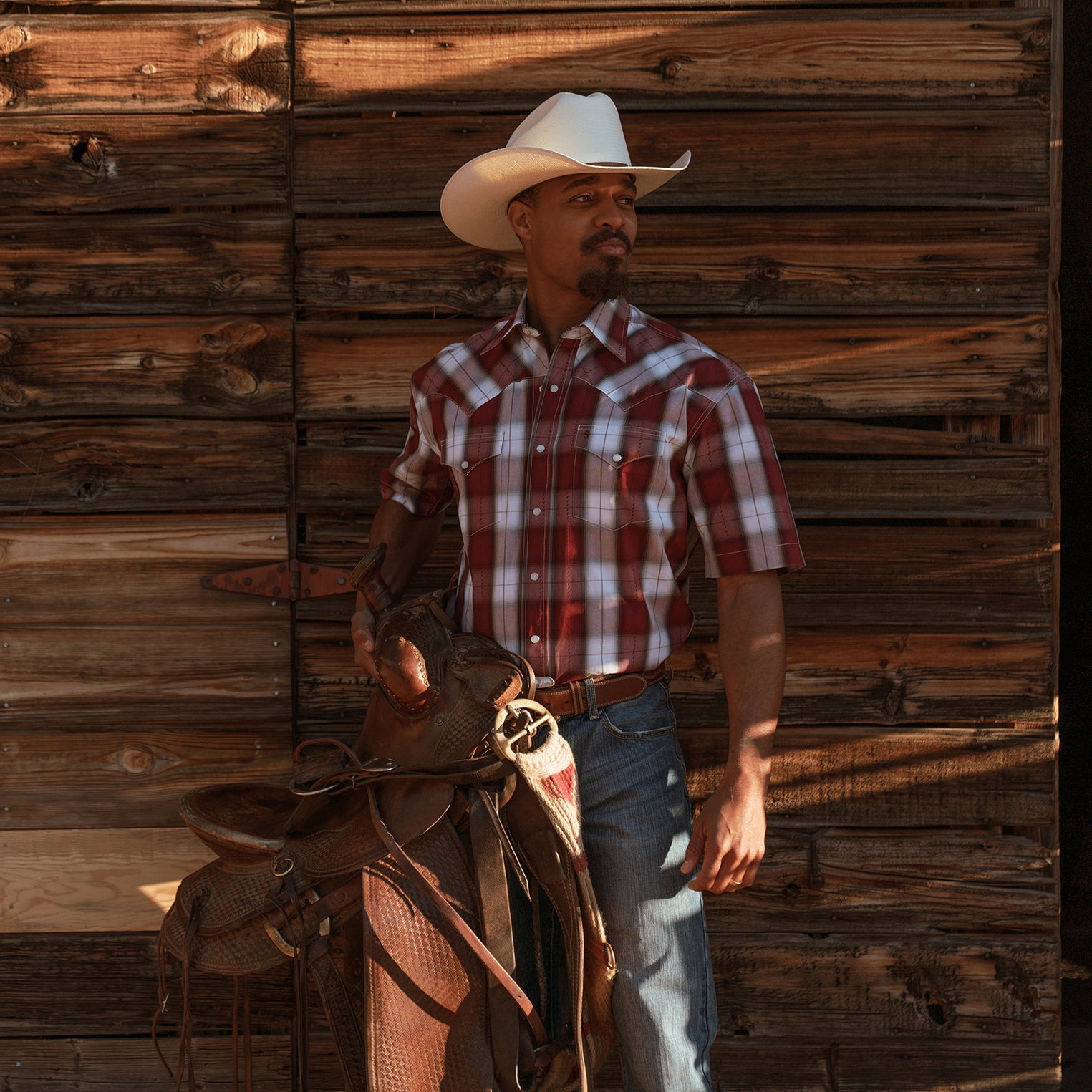 Shadow Plaid Short Sleeve Western Shirt Wine | Stetson Men