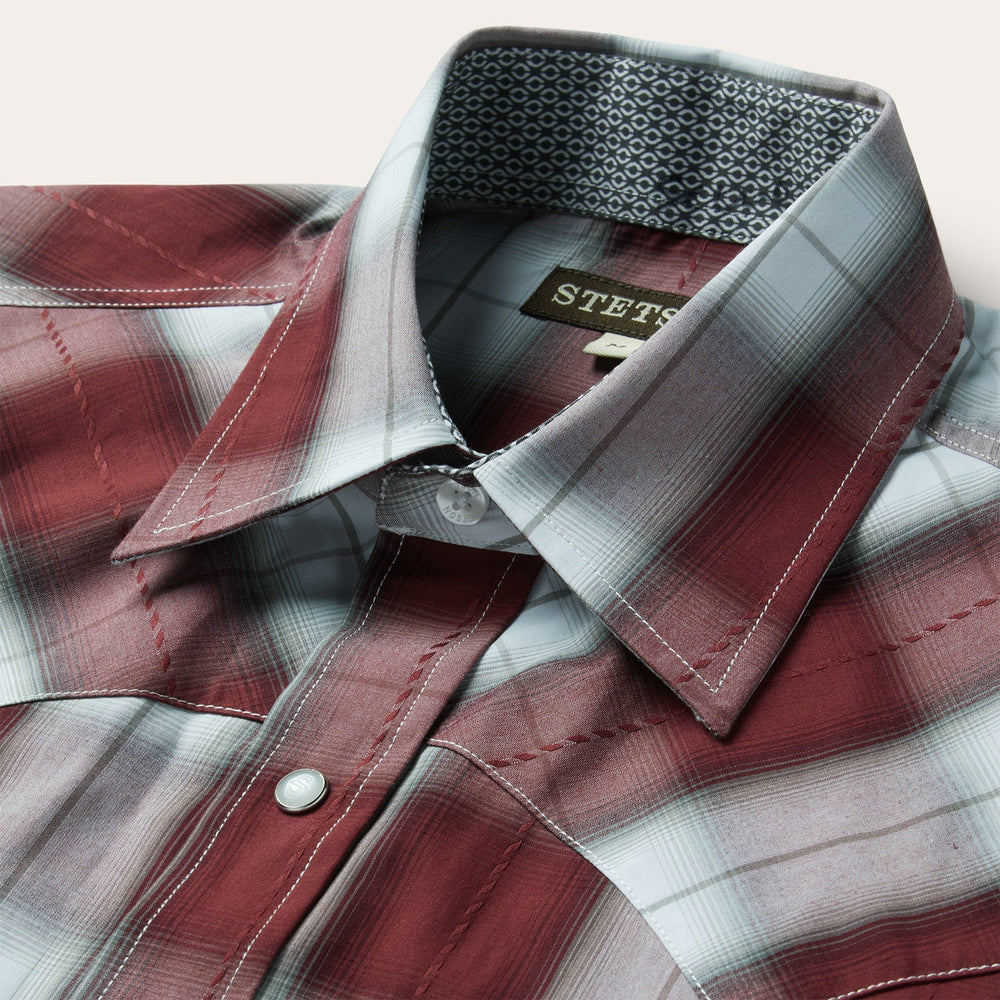 Shadow Plaid Short Sleeve Western Shirt Wine | Stetson Men