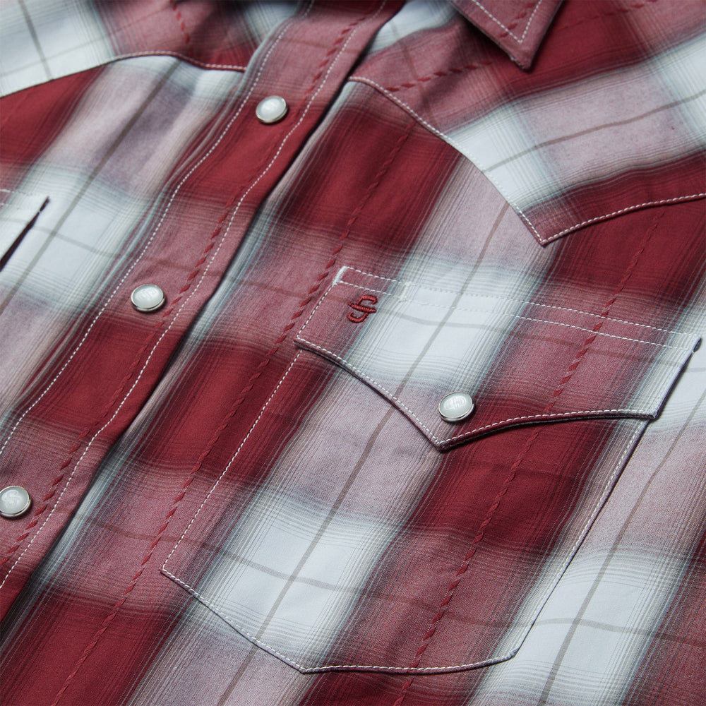 Shadow Plaid Short Sleeve Western Shirt Wine | Stetson Men