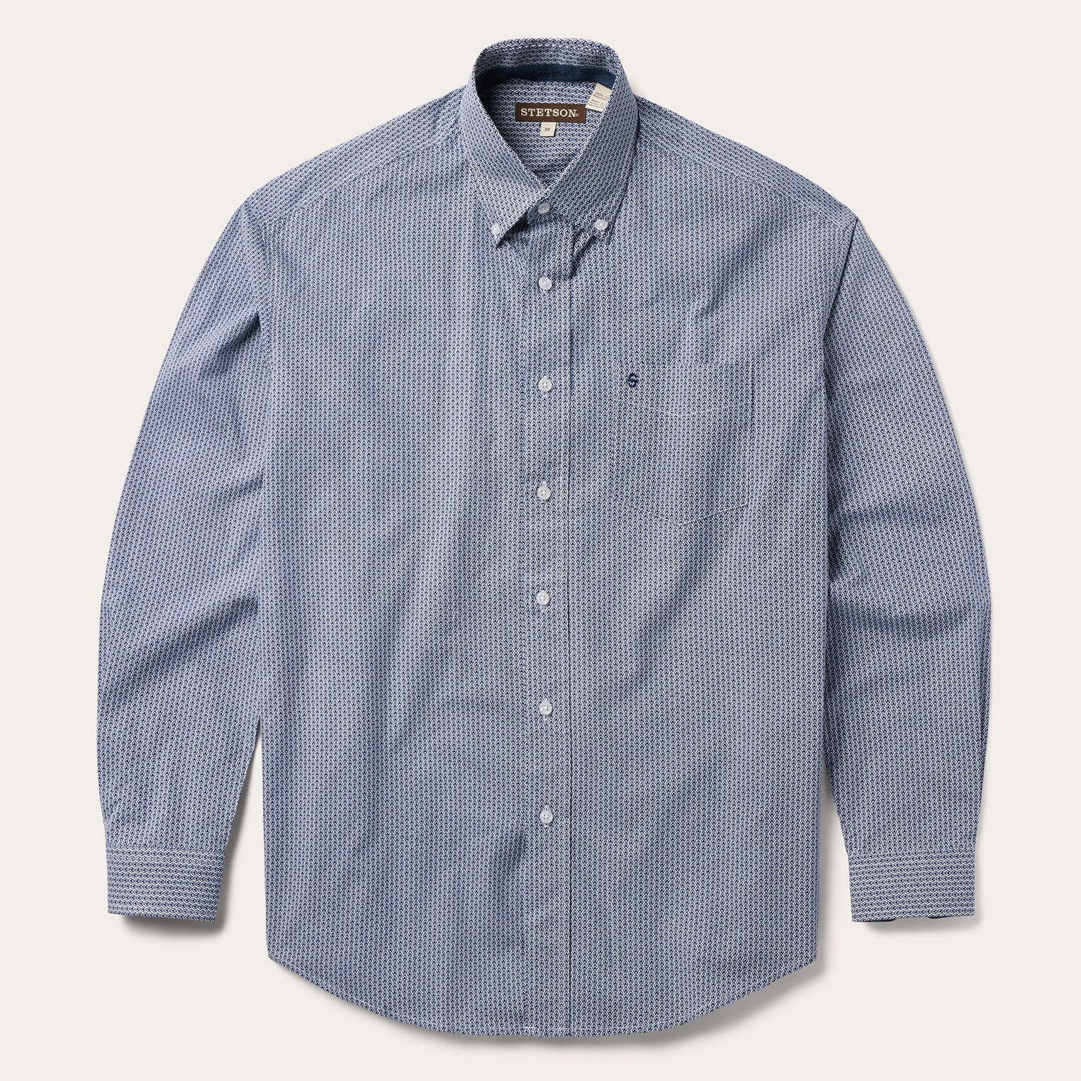 Blue Deco Geo Print Button Front Shirt Blue | Stetson Men