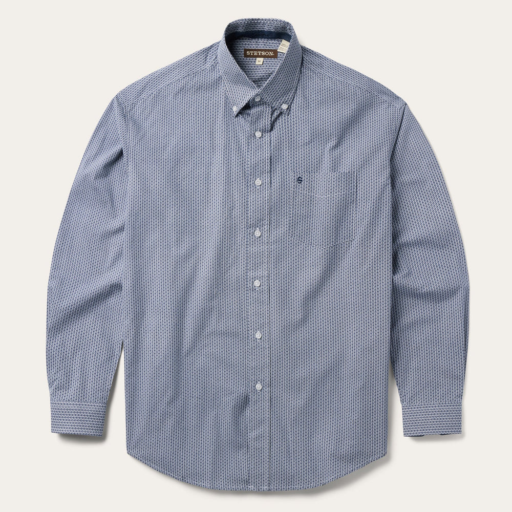 Blue Deco Geo Print Button Front Shirt Blue | Stetson Men