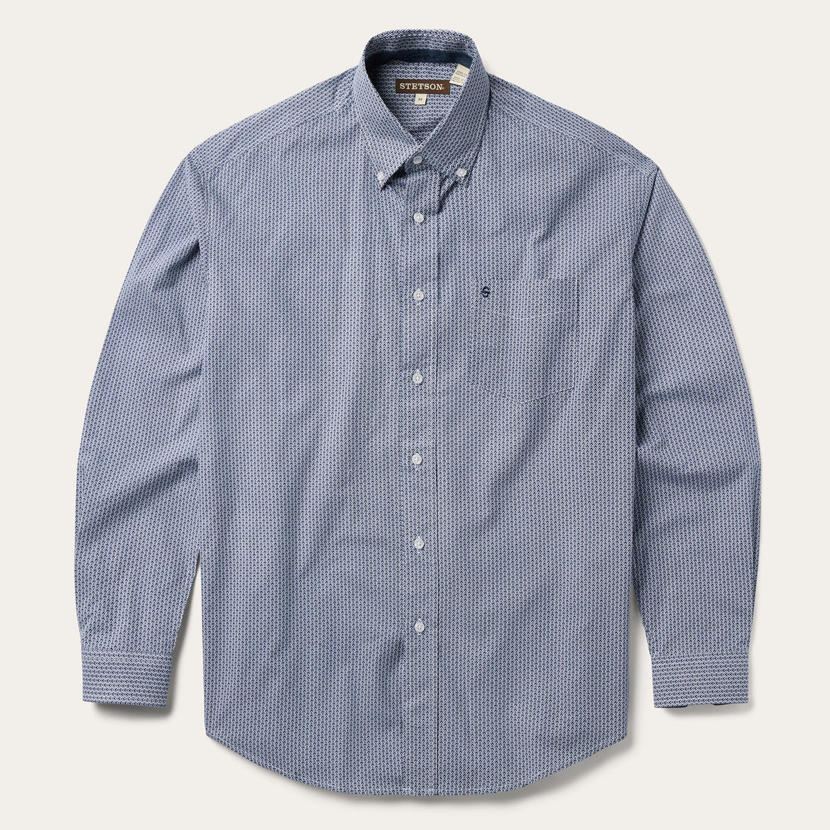 Blue Deco Geo Print Button Front Shirt Blue | Stetson Men