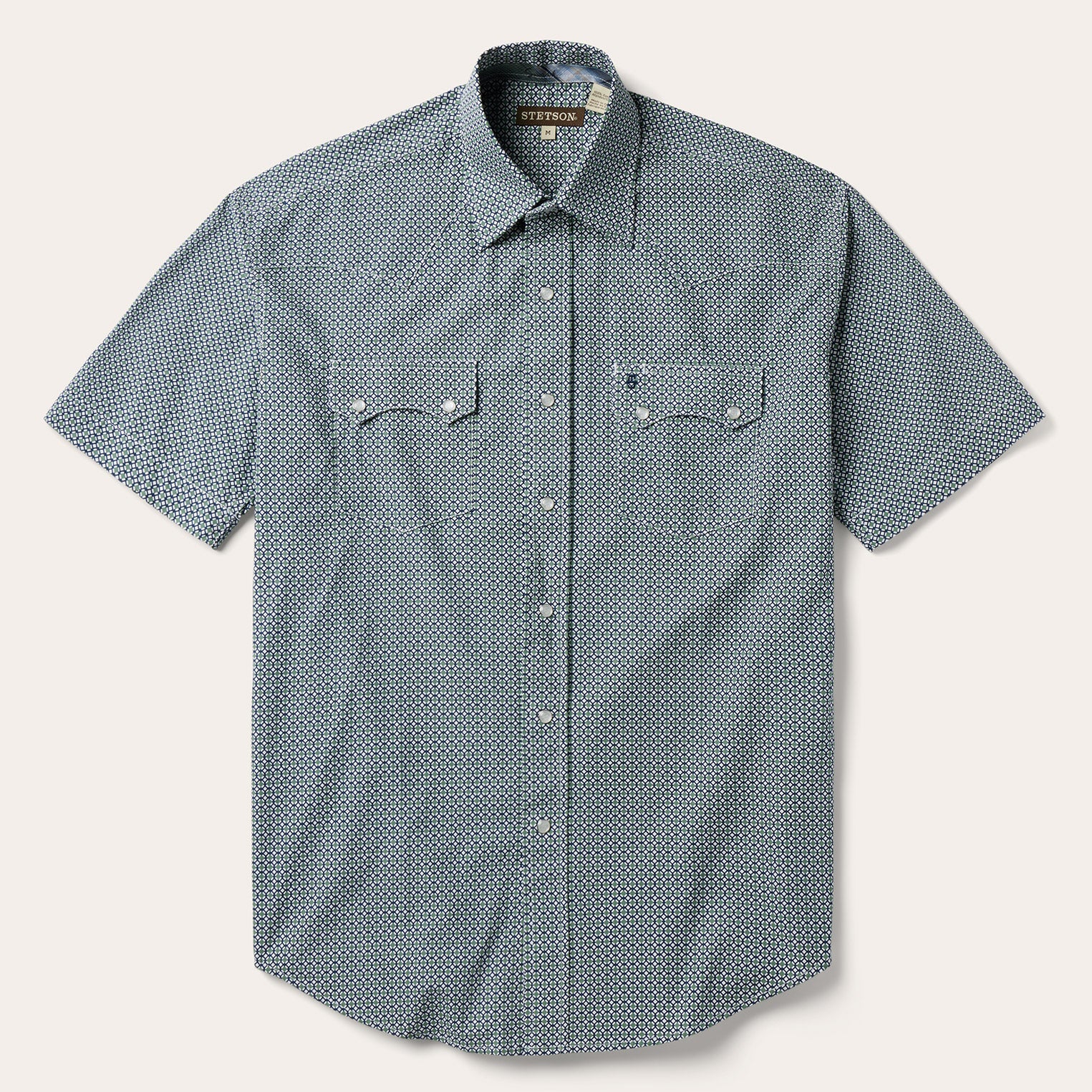 Circle Diamond Print Short Sleeve Western Shirt Green | Stetson Men