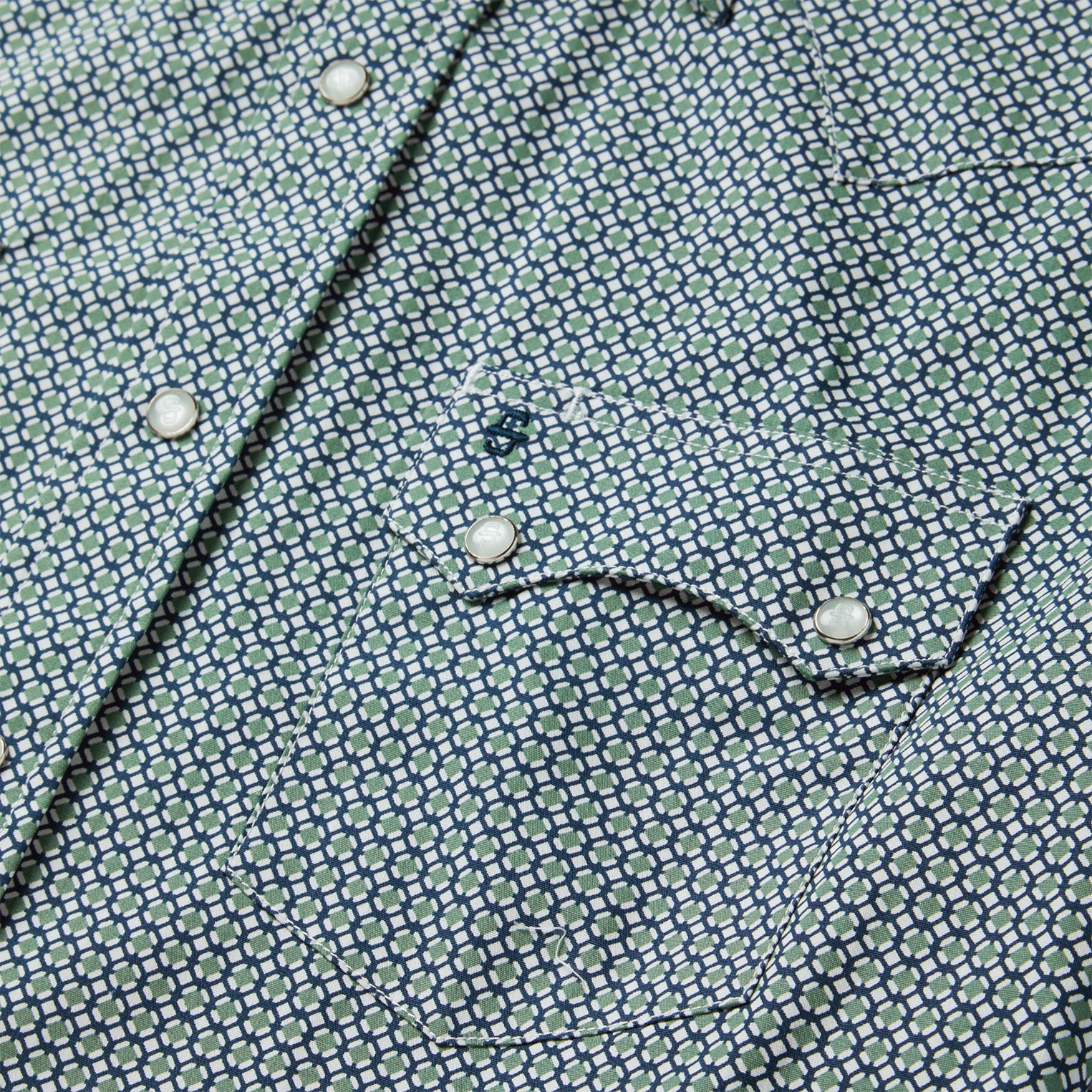 Circle Diamond Print Short Sleeve Western Shirt Green | Stetson Men