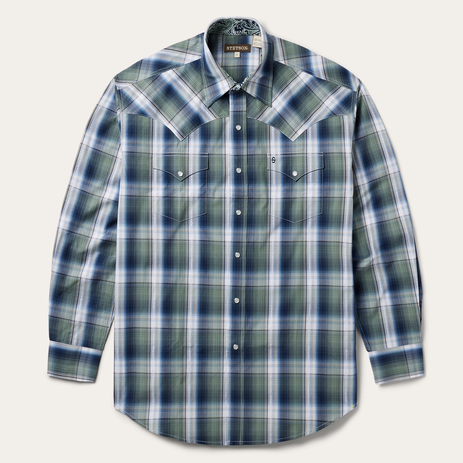 Lucky Diamond Plaid Western Shirt Green | Stetson Men