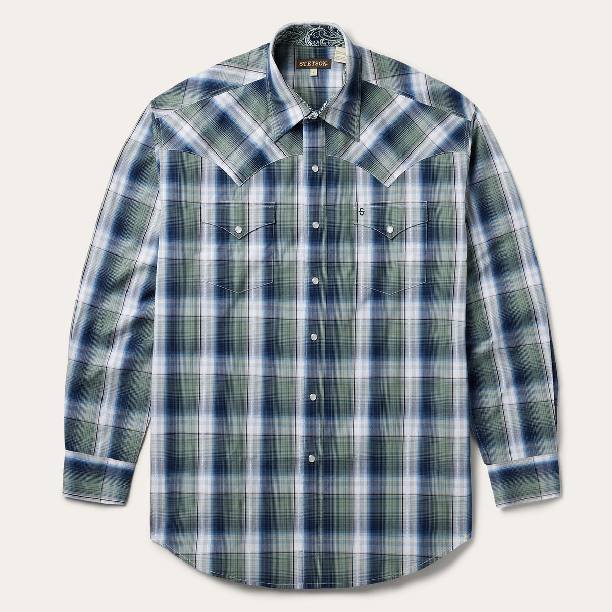 Lucky Diamond Plaid Western Shirt Green | Stetson Men