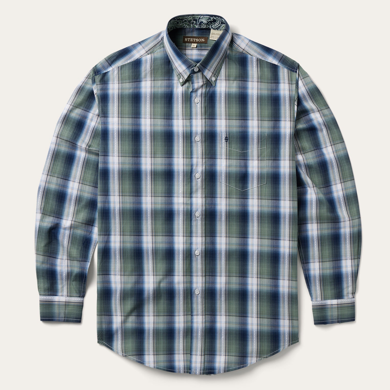 Lucky Diamond Plaid Button Front Shirt Green | Stetson Men