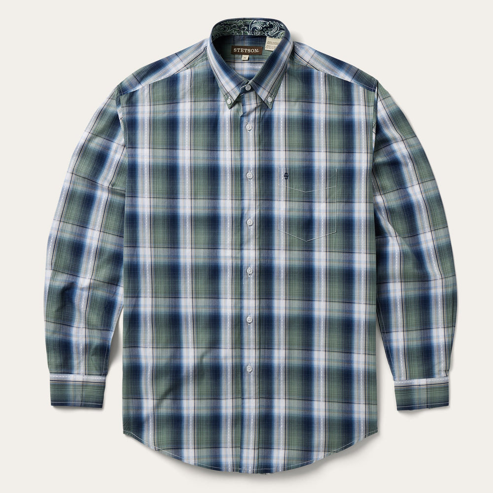 Lucky Diamond Plaid Button Front Shirt Green | Stetson Men
