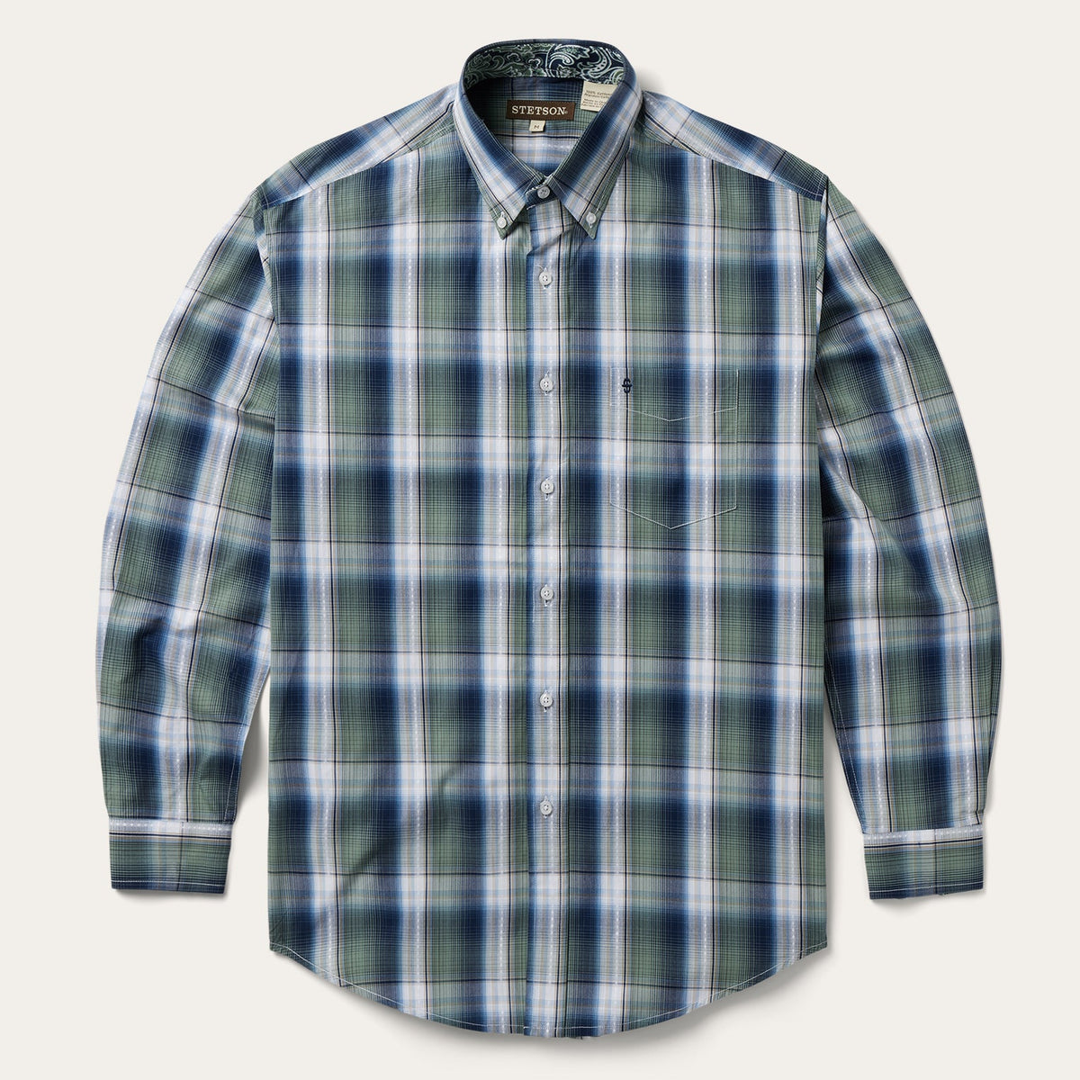 Lucky Diamond Plaid Button Front Shirt Green | Stetson Men